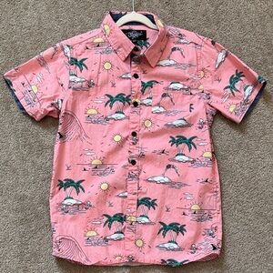 Boys Pink Tropical Print Button-Up Shirt